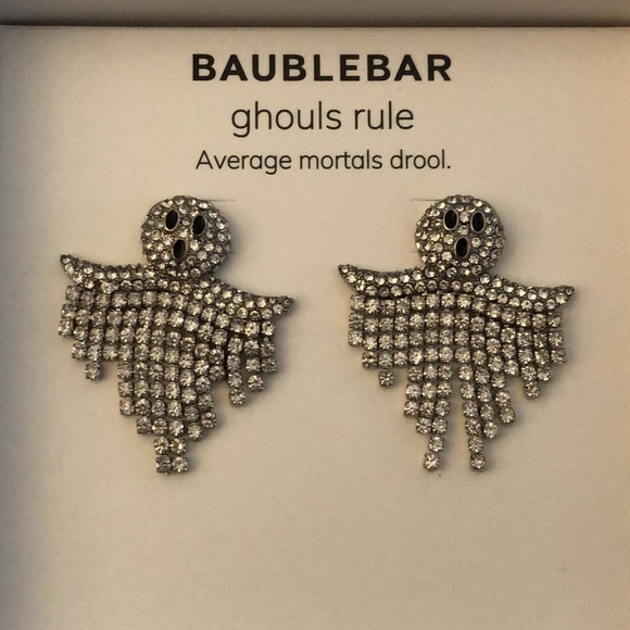 Baublebar Silver Tone Ghouls Rule Ghost Drop Earrings Crystal Fringe NIB - Picture 4 of 12